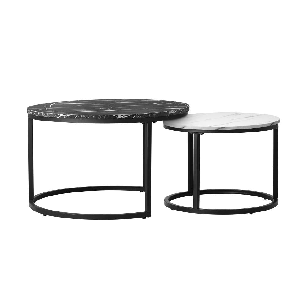 Nesting Coffee Table Round Marble Black&White
