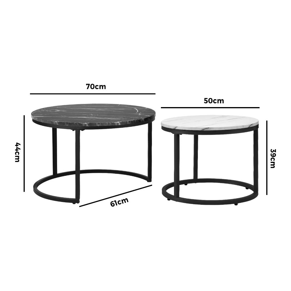 Nesting Coffee Table Round Marble Black&White