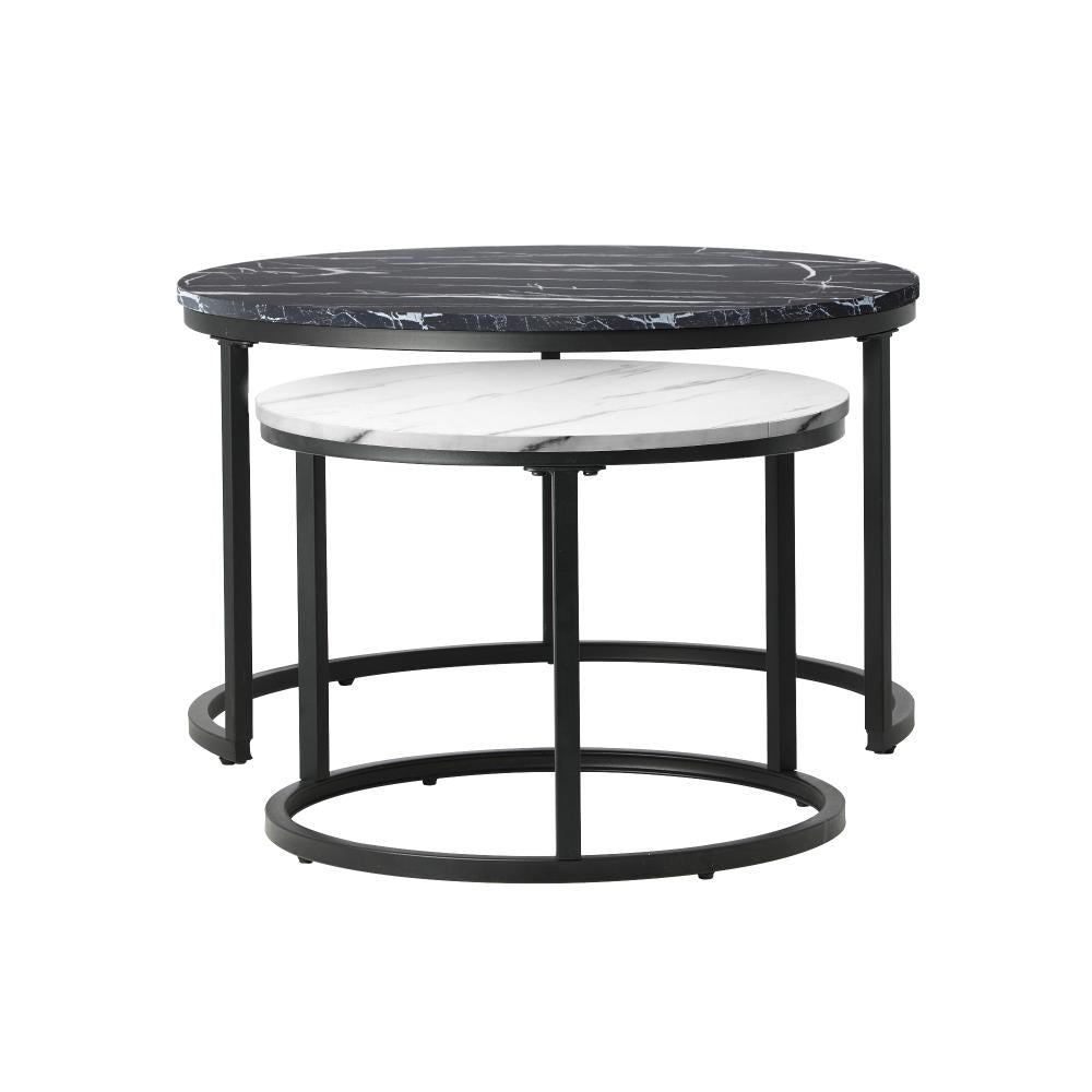 Nesting Coffee Table Round Marble Black&White