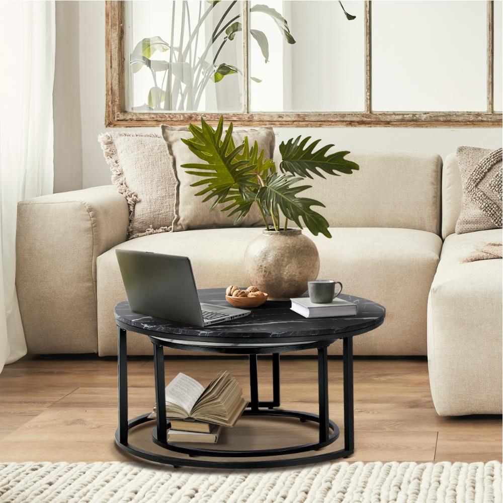 Nesting Coffee Table Round Marble Black&White