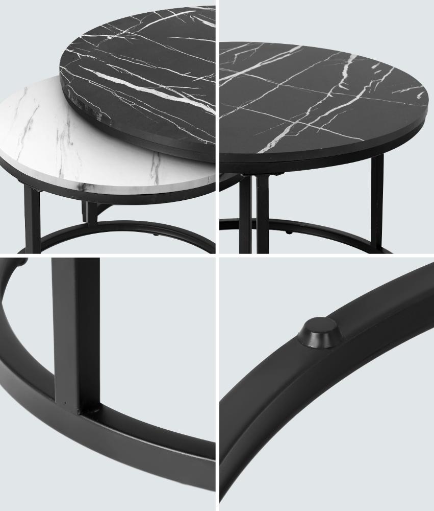 Nesting Coffee Table Round Marble Black&White