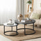 2 Pack Round Nesting Coffee Tables Marble Effect Grey White Metal Frame