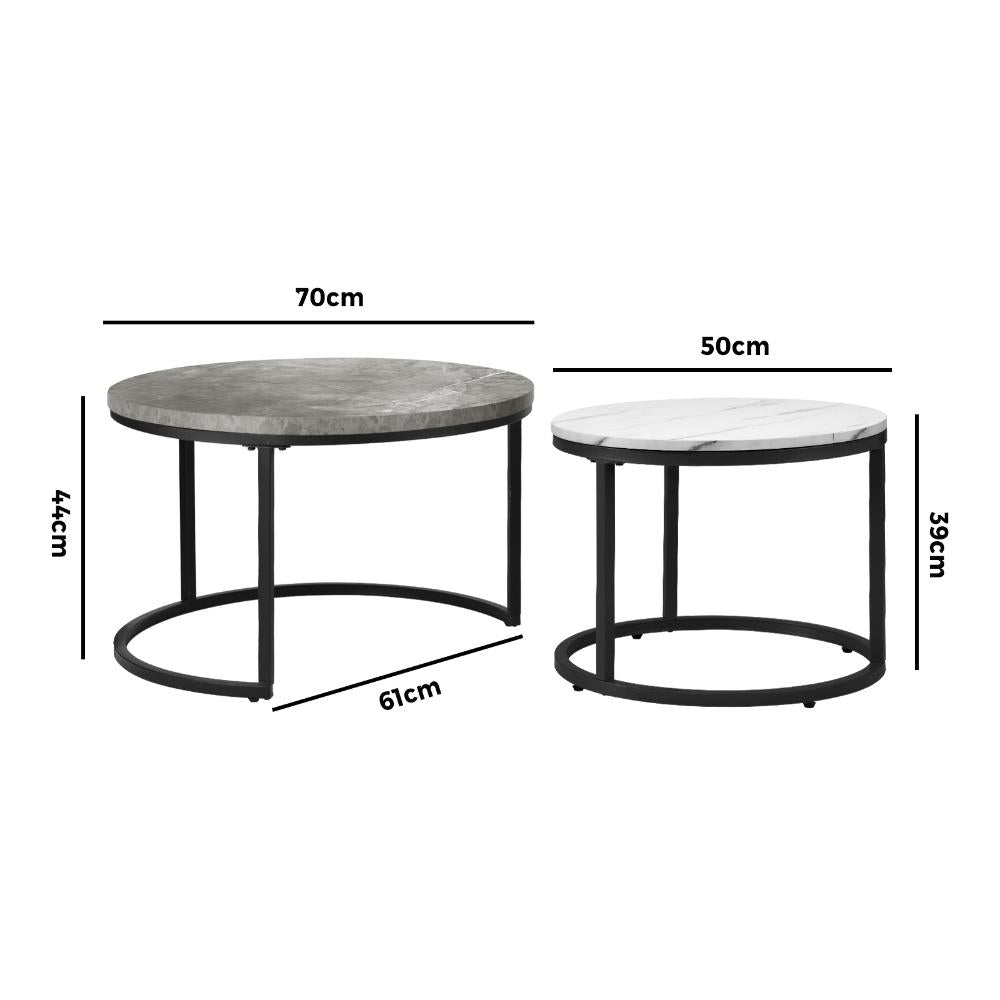 Nesting Coffee Table Round Marble Grey&White