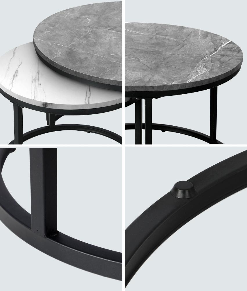 Nesting Coffee Table Round Marble Grey&White