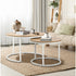 Oikiture Set of 2 Nesting Coffee Table Round Natural & White