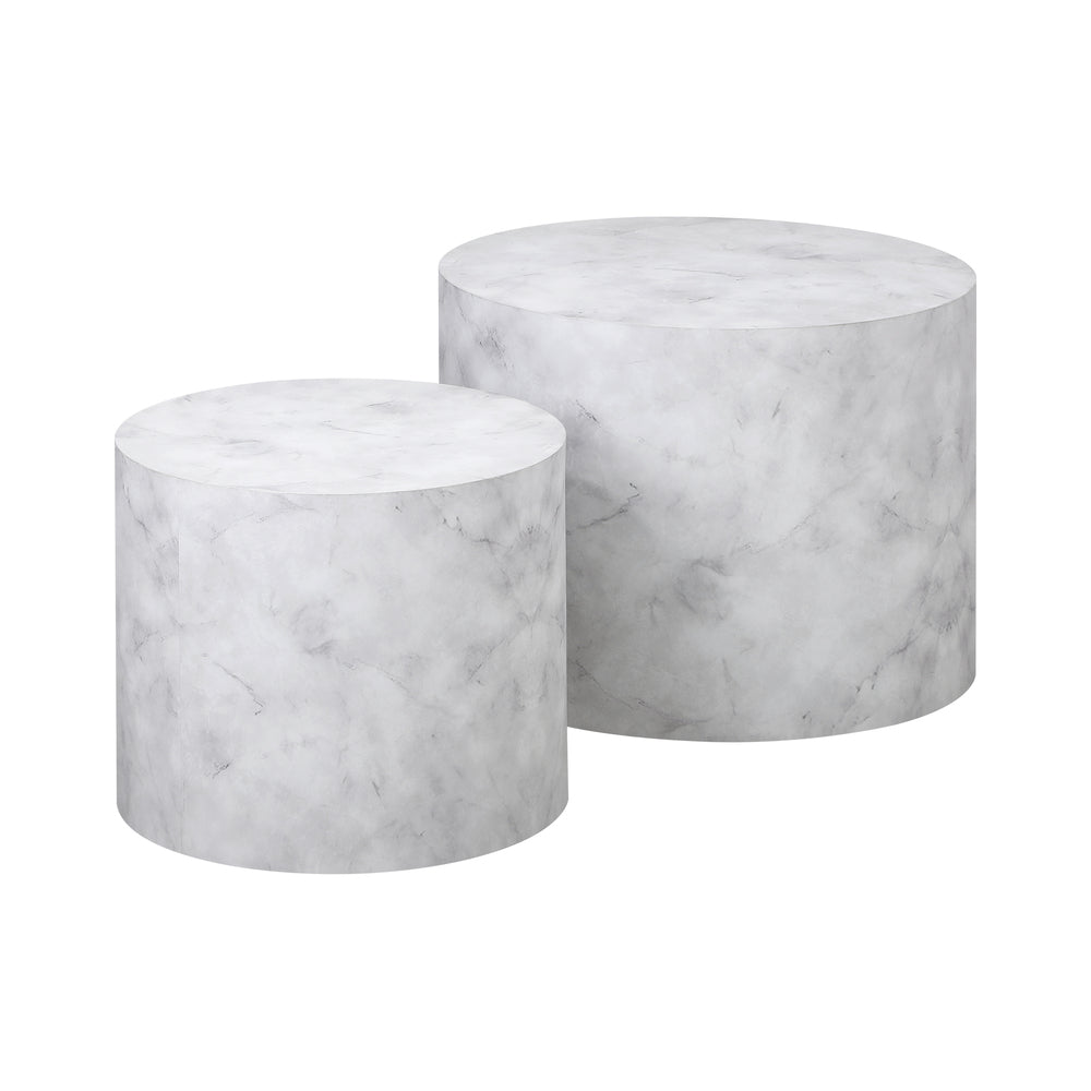 Oikiture Round Coffee Table Set of 2 Marble Effect White