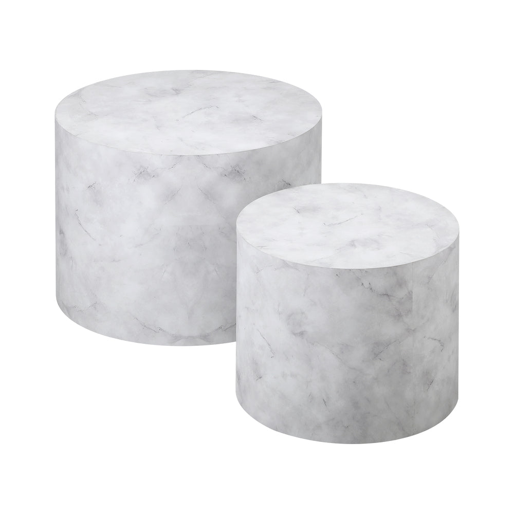 Oikiture Round Coffee Table Set of 2 Marble Effect White