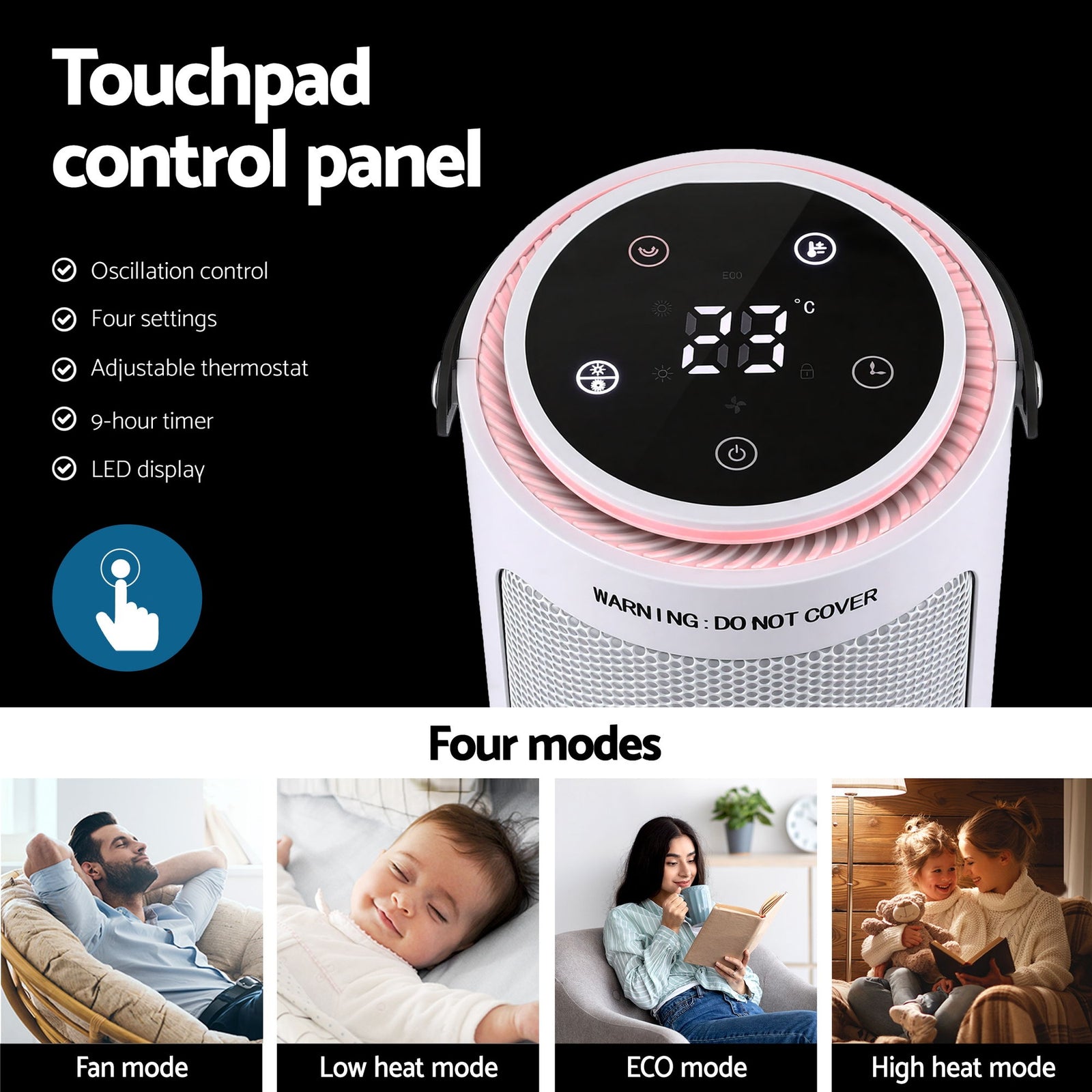 2000W Ceramic Tower Heater Space Heaters Oscillating Indoor White