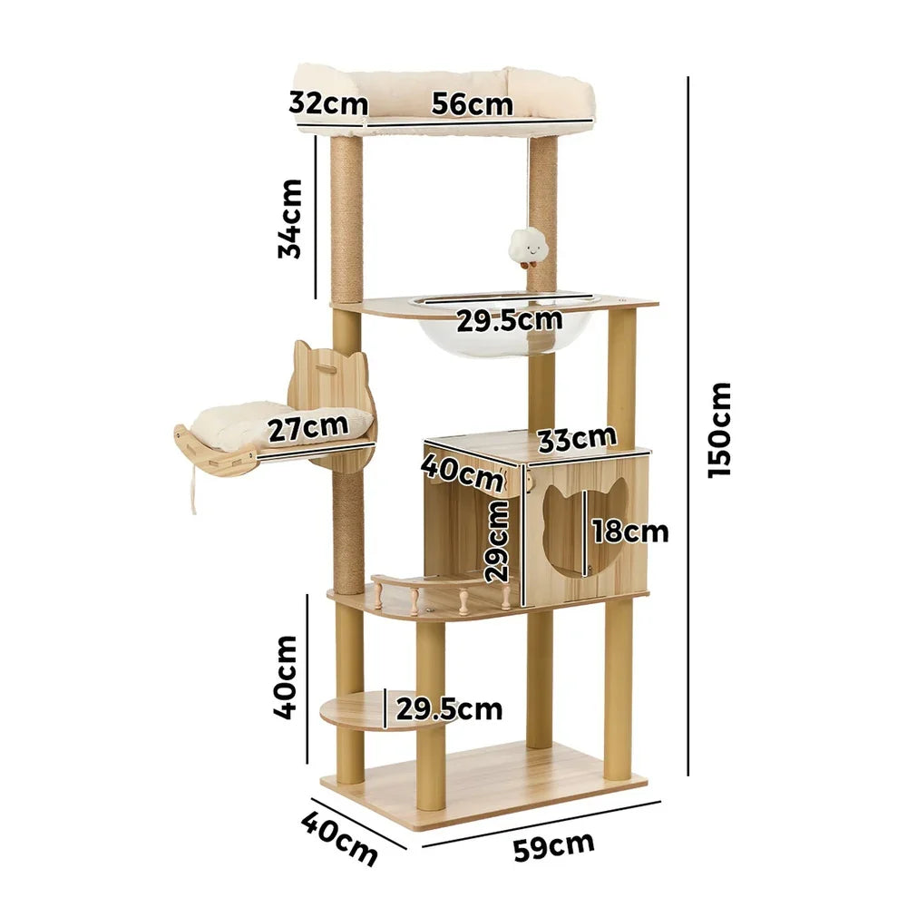 Cat Tree Tower Scratching Post Cats Condo House Bed Wood 150cm