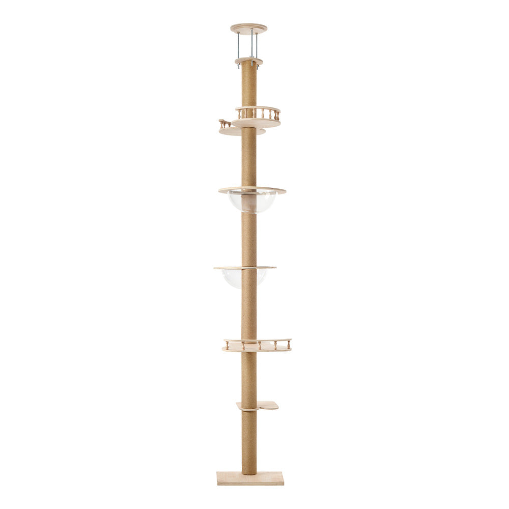 Cat Tree Wood Tower Scratching 300cm Post Floor to Ceiling