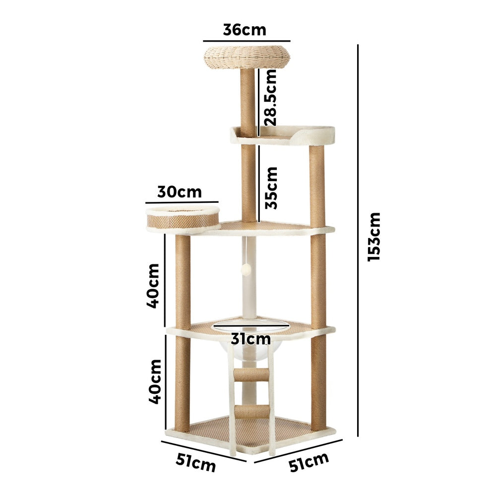 Alopet Cat Tree Rattan Cat Scratching Post 153CM