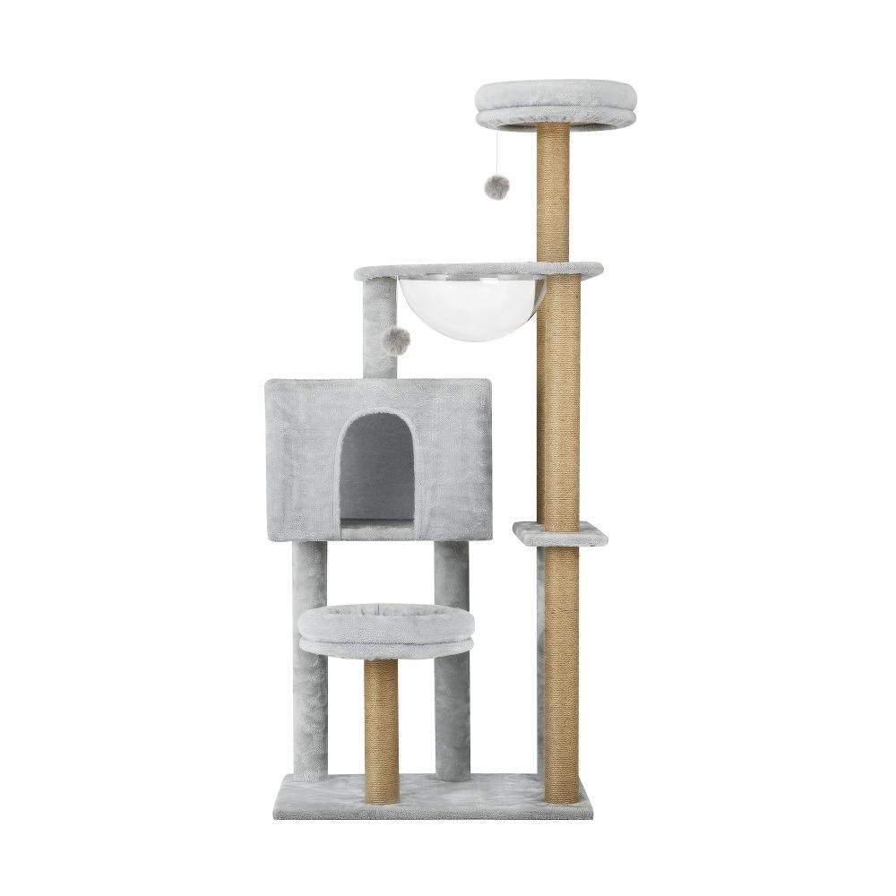 140cm Cat Tree, Grey Cat Tower Scratching Post