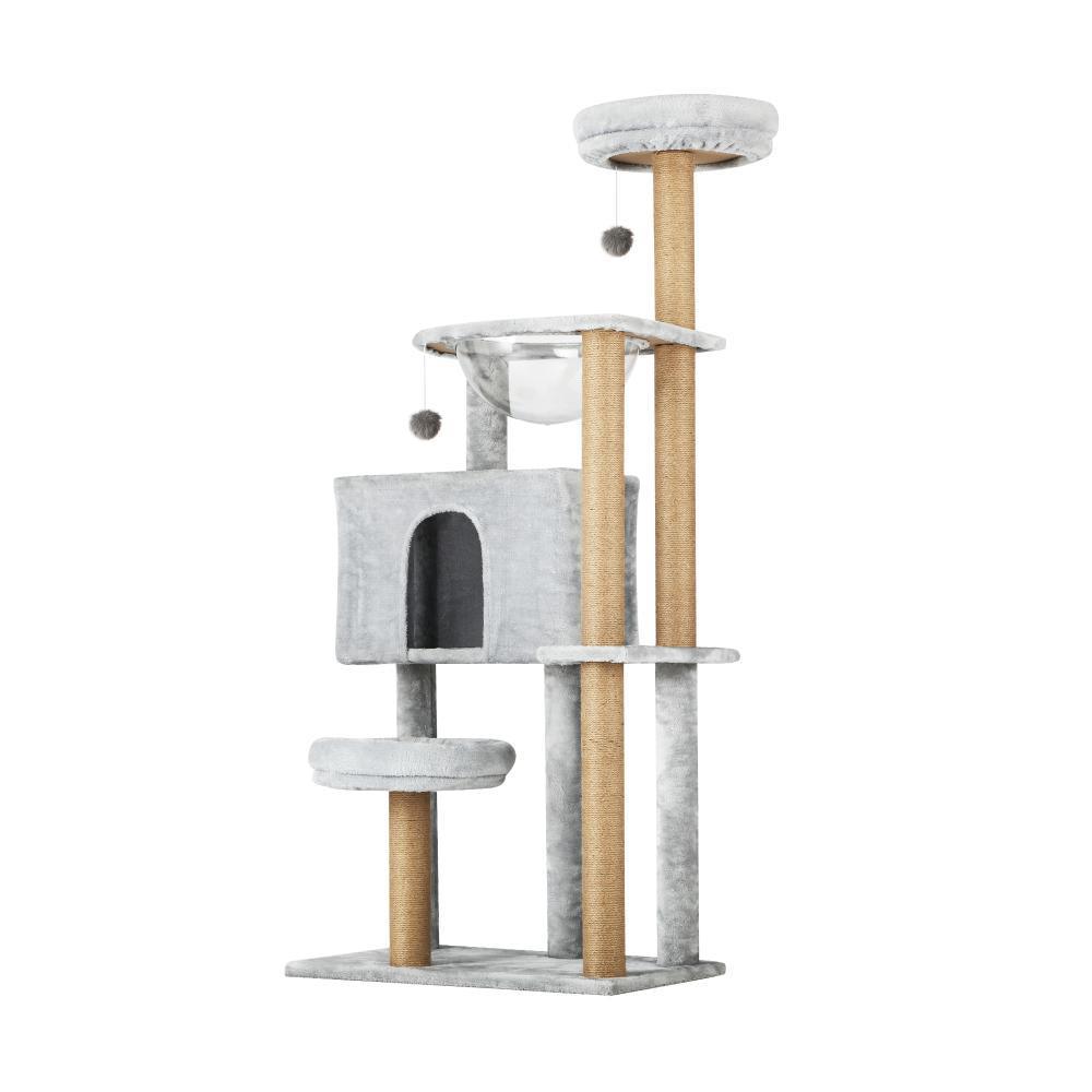 140cm Cat Tree, Grey Cat Tower Scratching Post