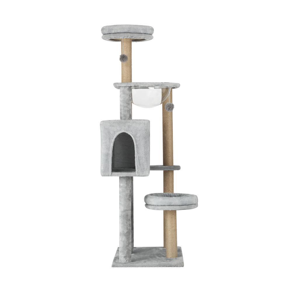 140cm Cat Tree, Grey Cat Tower Scratching Post