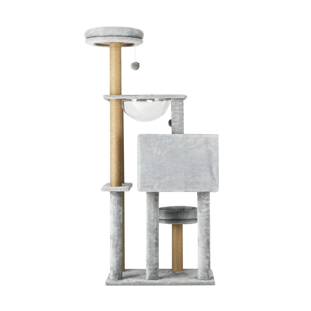 140cm Cat Tree, Grey Cat Tower Scratching Post