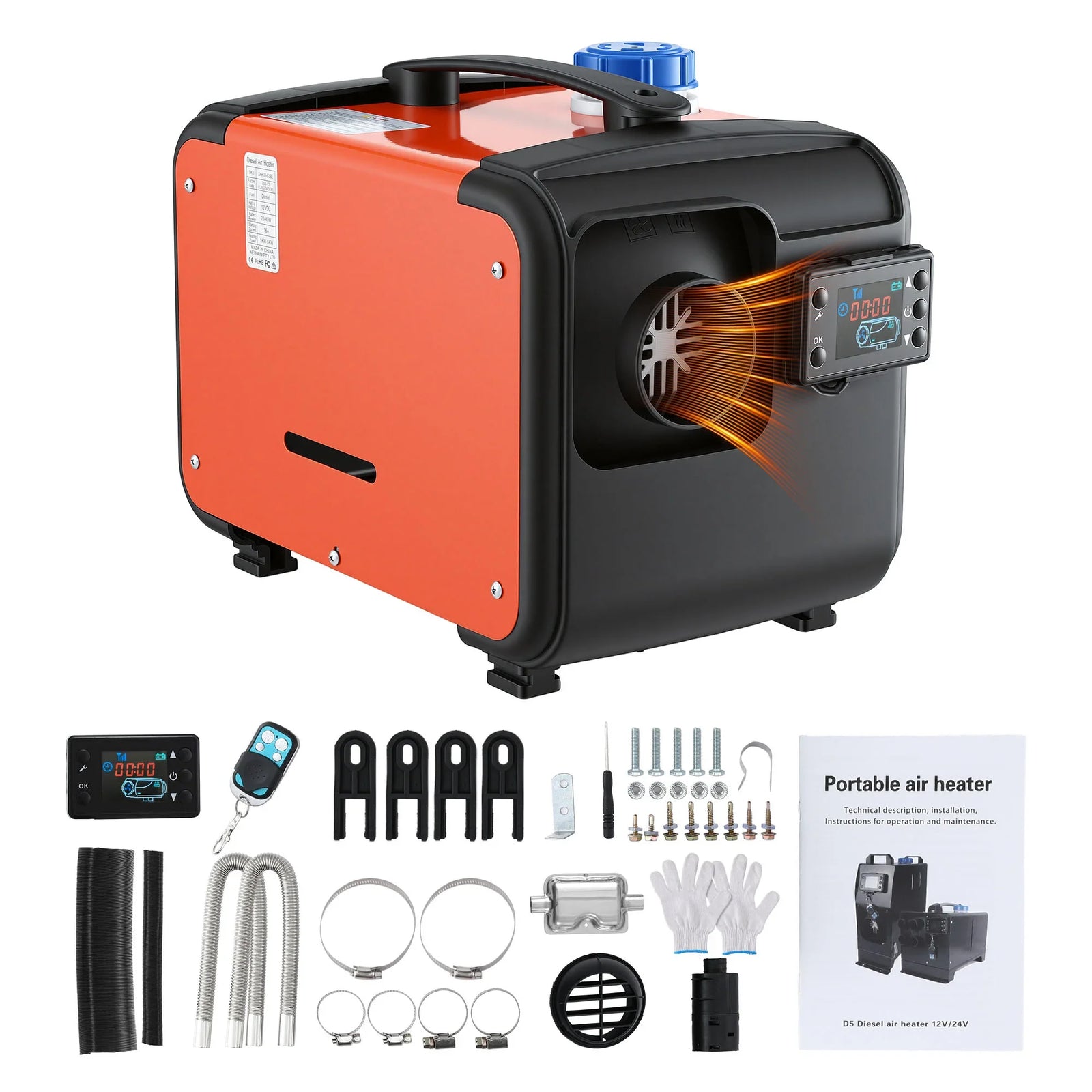 5KW Portable Diesel Air Heater – 5L Tank, LCD Control, Remote, 12/24V