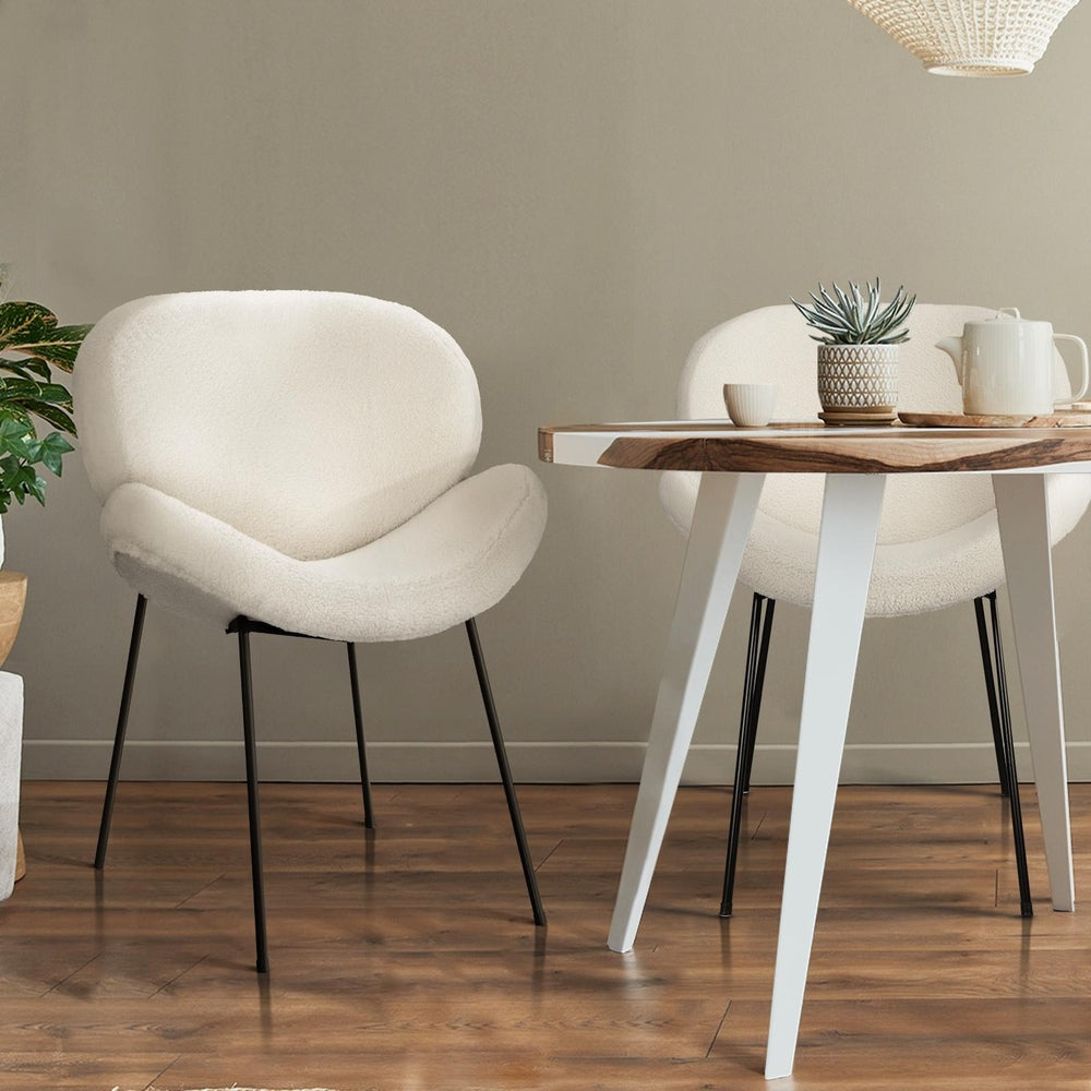 6PCS Armchair Dining Chair Sherpa White