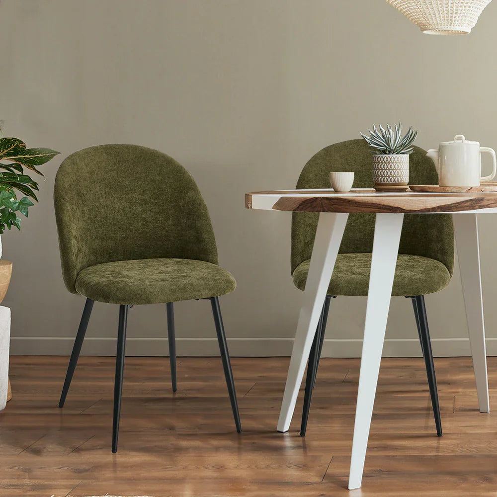 6x Dining Chairs Accent Armchair Upholstered Linen Green
