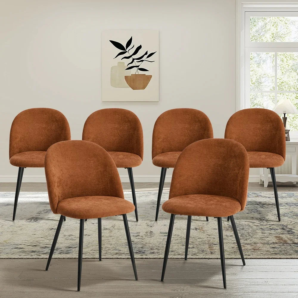 6x Dining Chairs Accent Armchair Upholstered Linen Orange