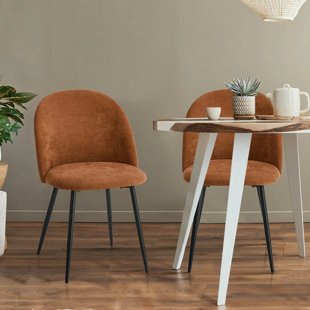 6x Dining Chairs Accent Armchair Upholstered Linen Orange