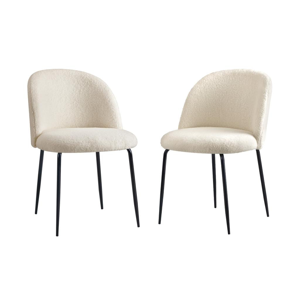 2x Dining Chairs Upholstered Sherpa White