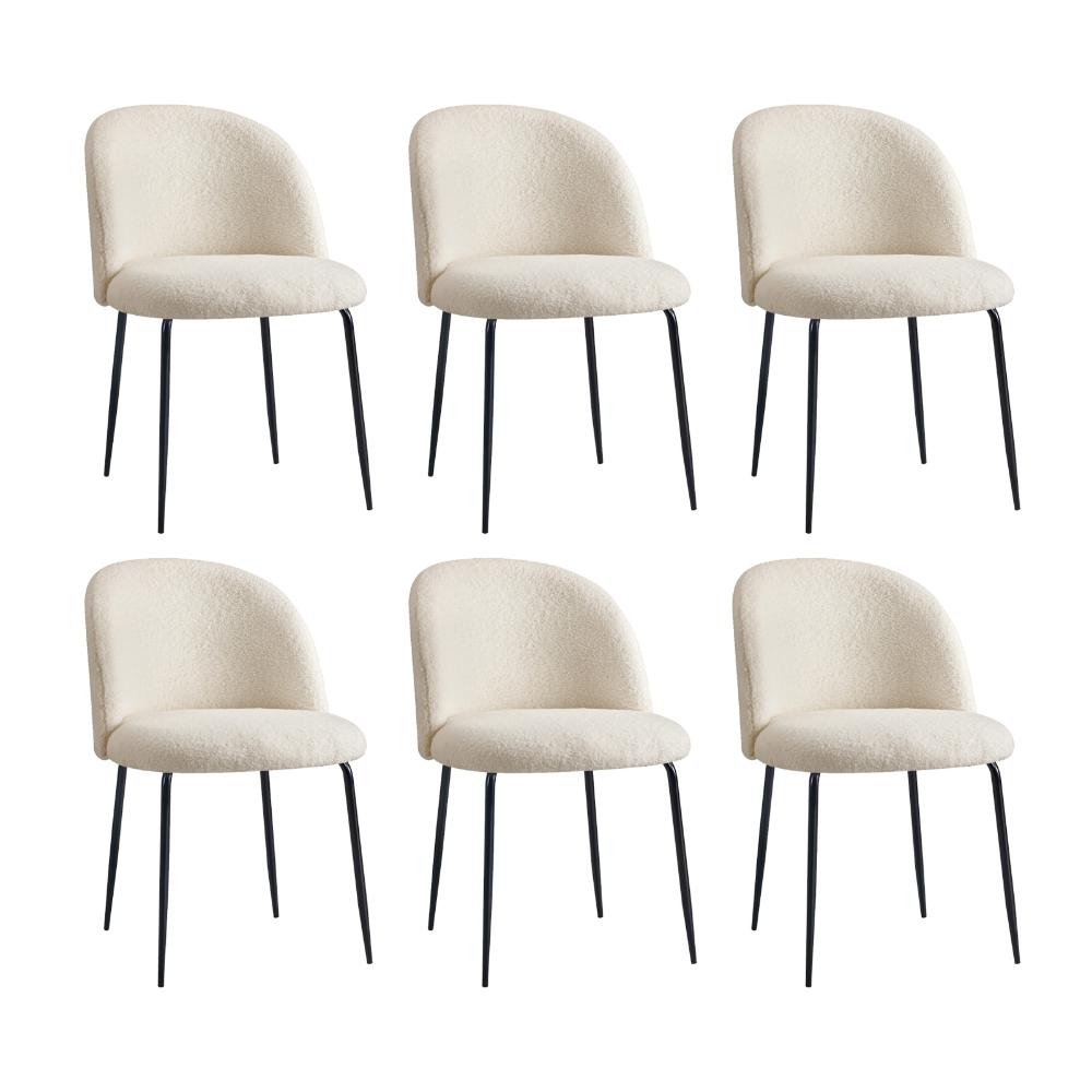 6x Dining Chairs Kitchen Upholstered Sherpa White