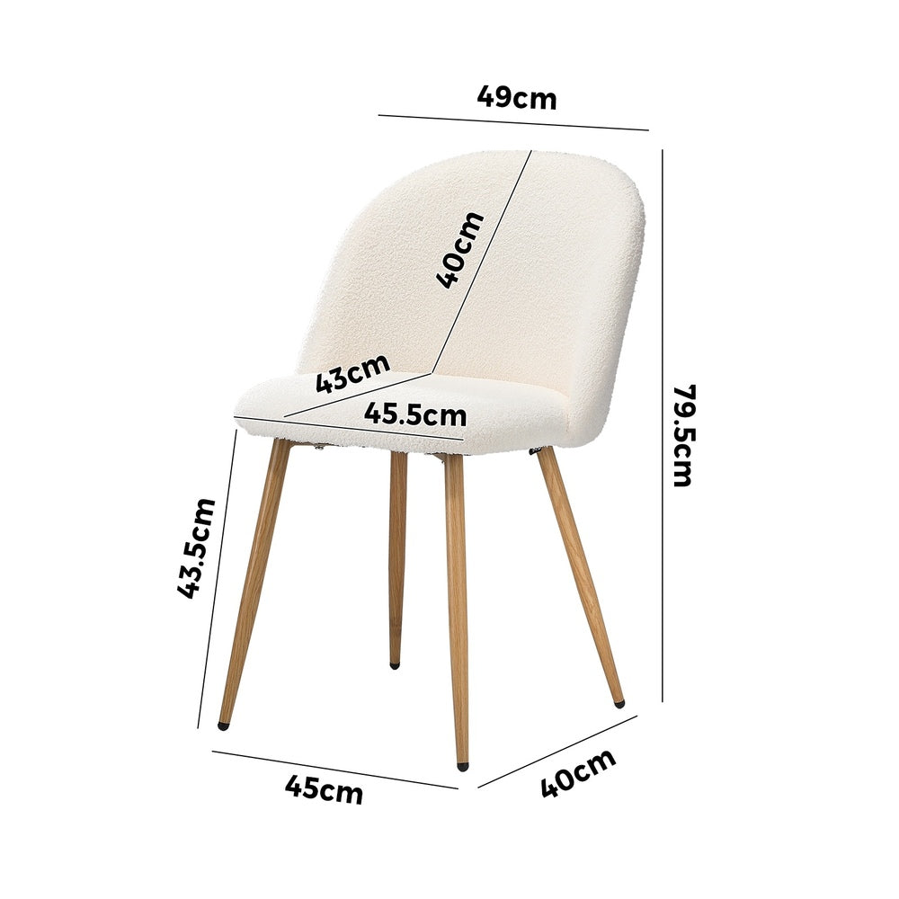 Oikiture 4x Dining Chairs Upholstered Sherpa Wooden White