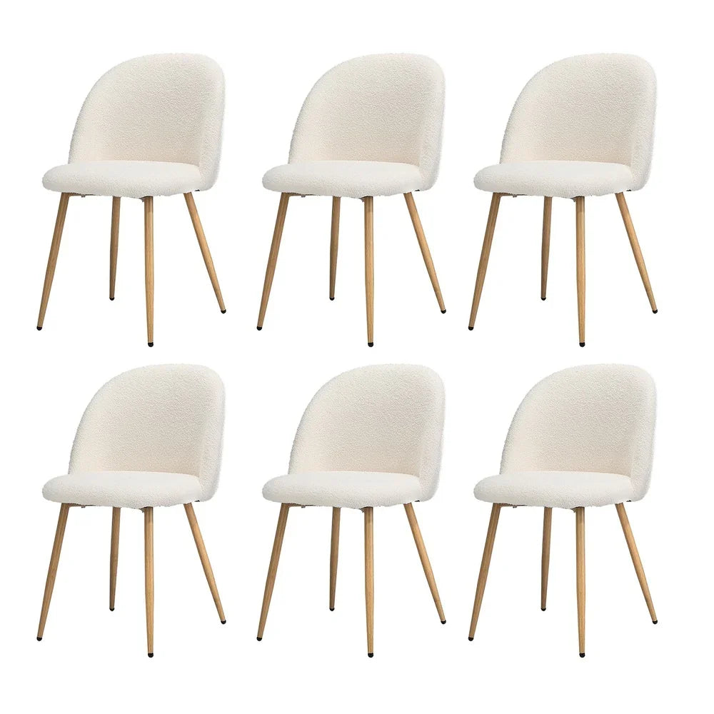 6x Dining Chairs Upholstered Sherpa Wooden White