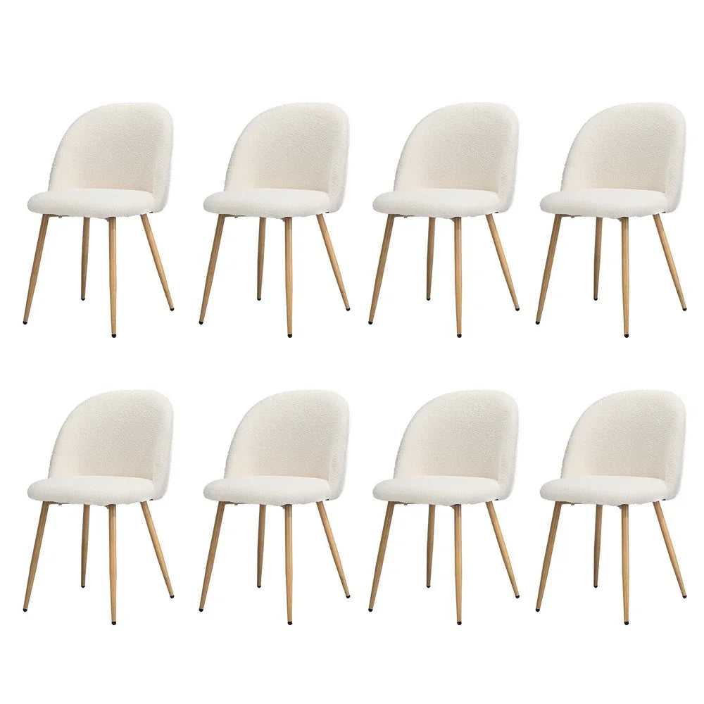 8x Dining Chairs Upholstered Sherpa Wooden White