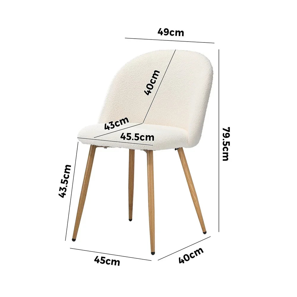 8x Dining Chairs Upholstered Sherpa Wooden White