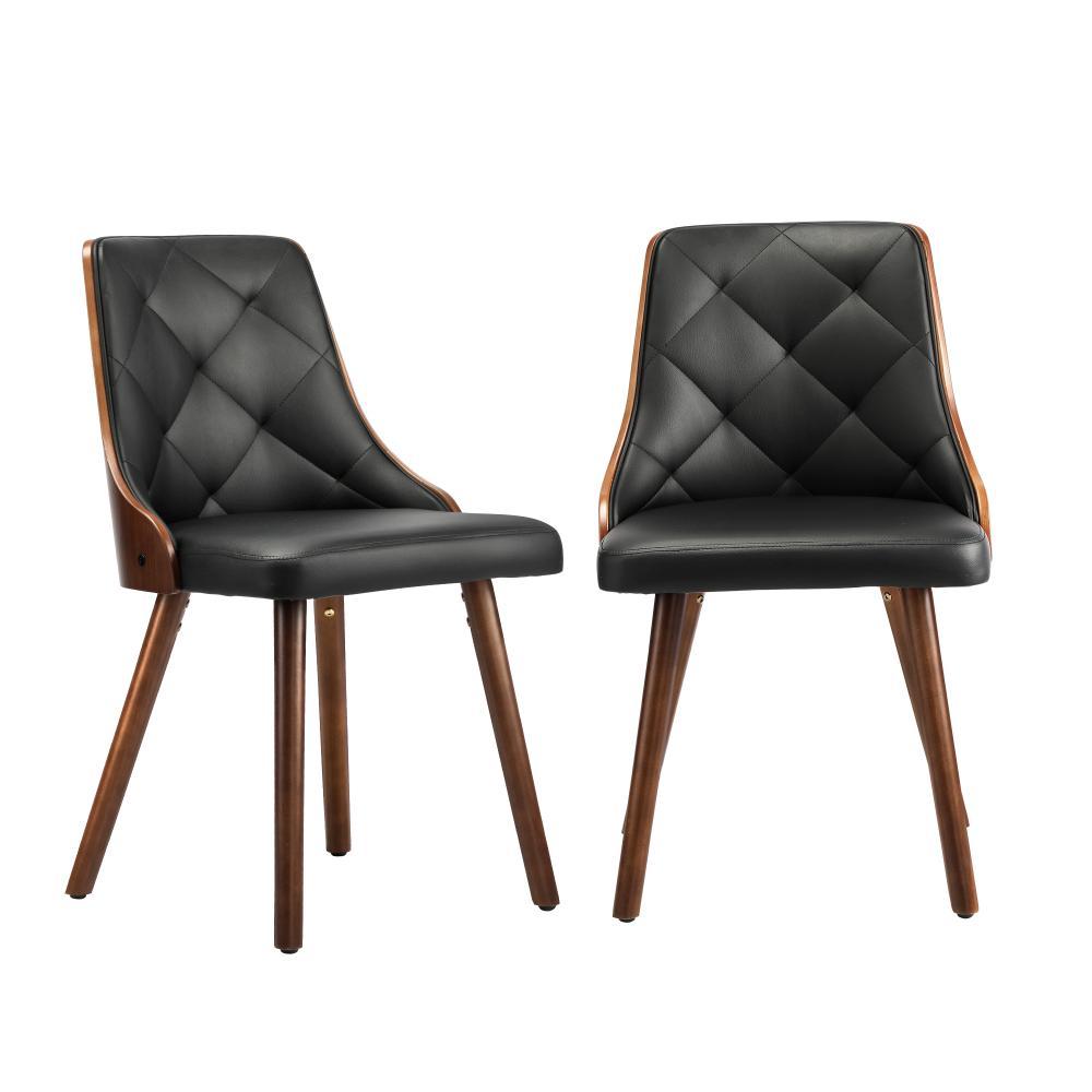 Wooden Dining Chairs Padded Seat x2 Black