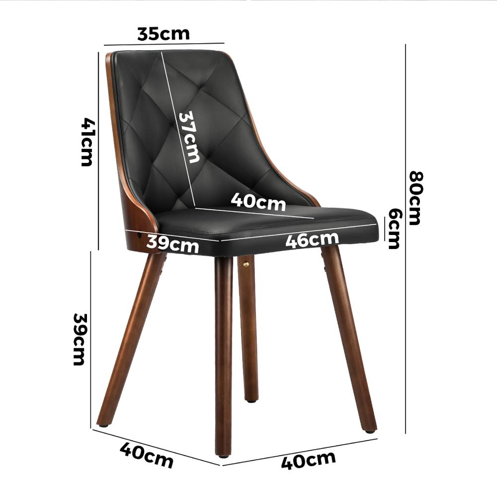 6x Wooden Dining Chairs Faux Leather Padded Black