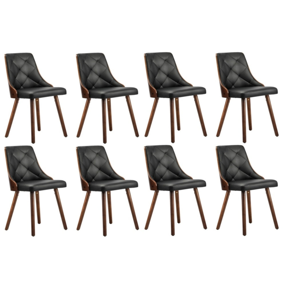 8x Wooden Dining Chairs Faux Leather Padded Black