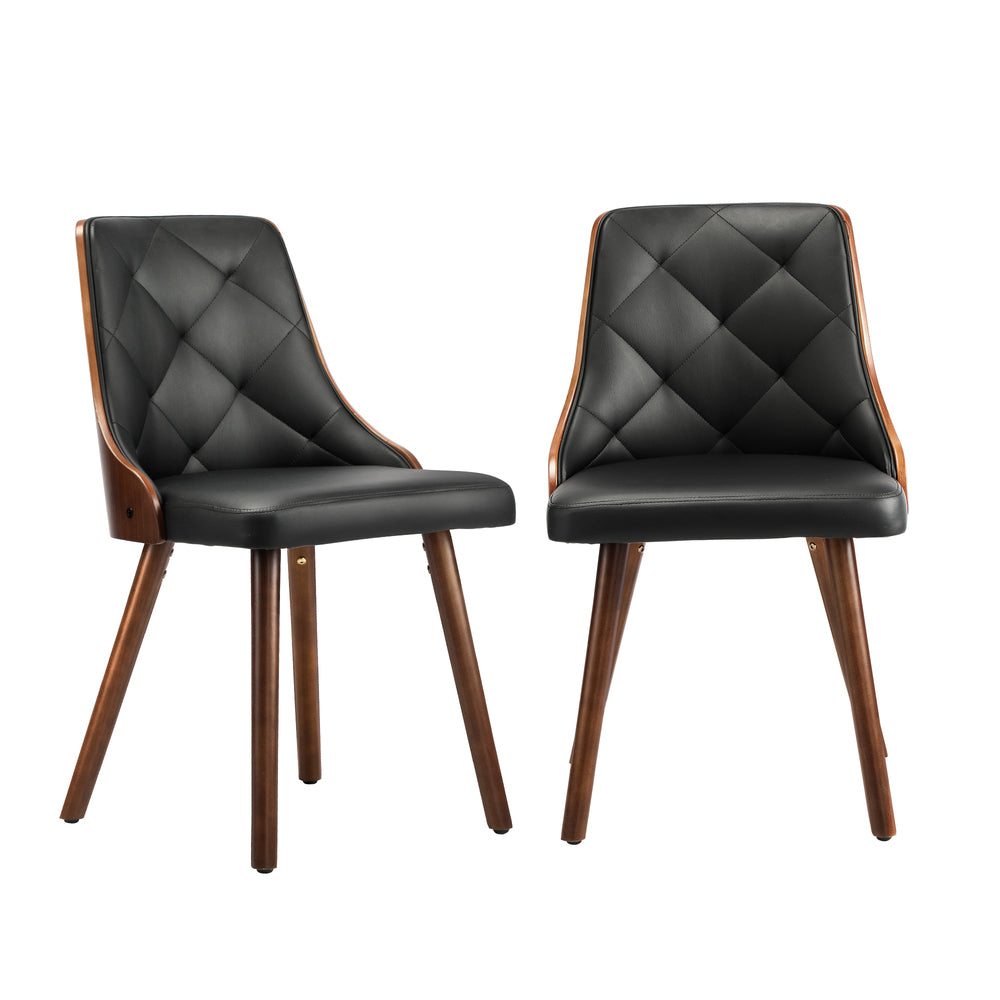 8x Wooden Dining Chairs Faux Leather Padded Black