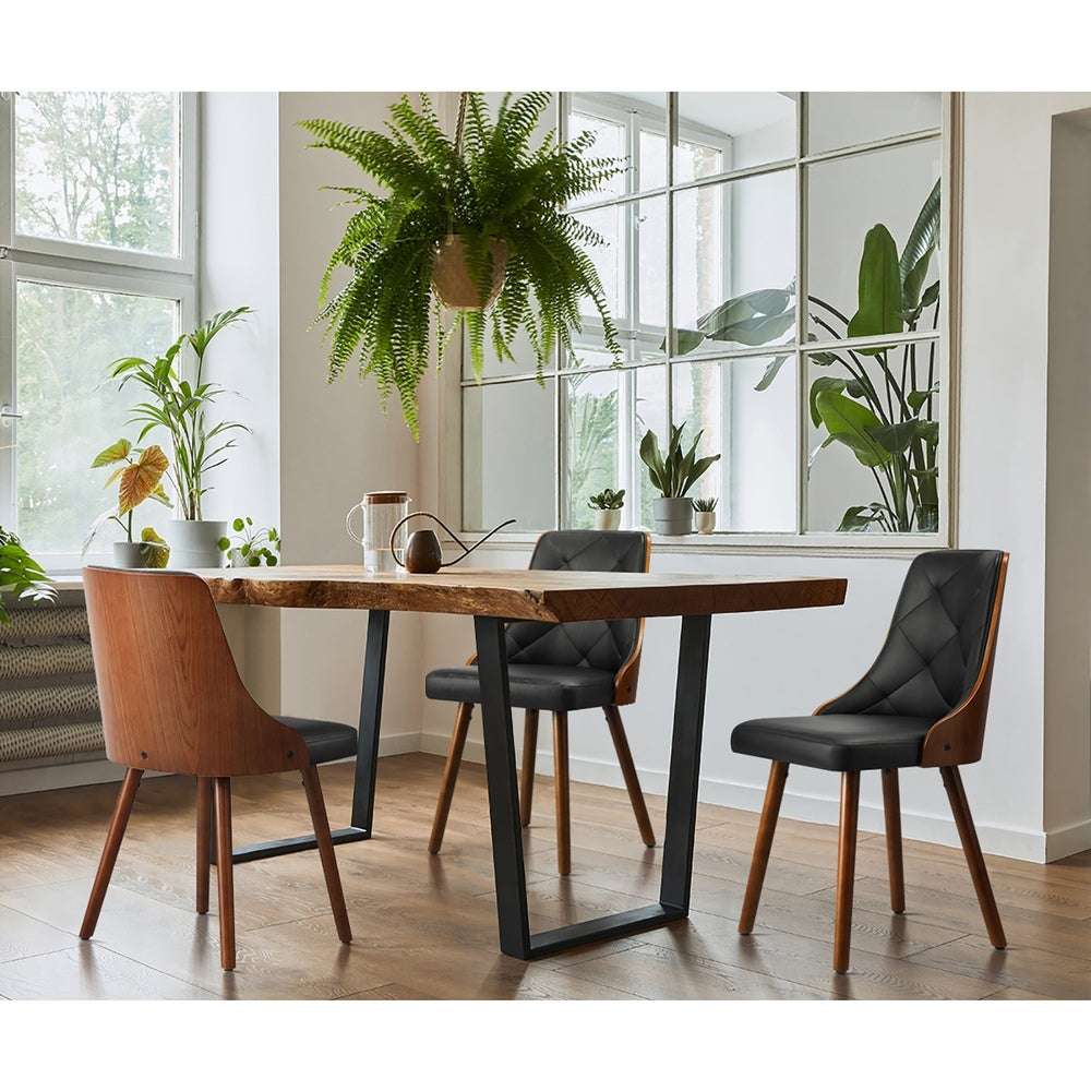 8x Wooden Dining Chairs Faux Leather Padded Black