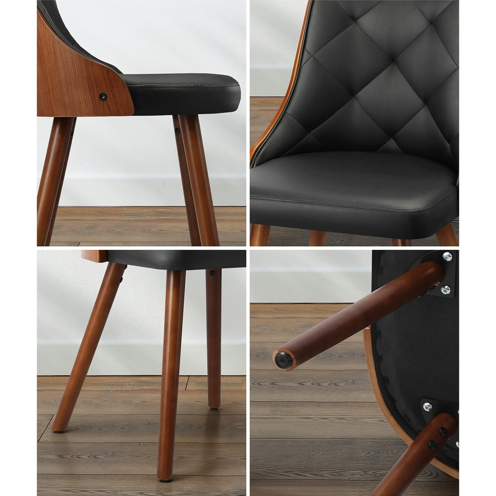 8x Wooden Dining Chairs Faux Leather Padded Black
