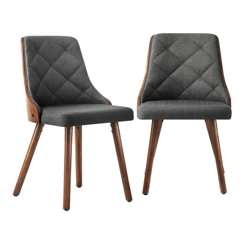 Dining Chairs Wooden Faux Leather Seatx2 Grey