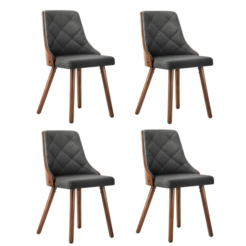 Wooden Dining Chairs Faux Linen fabric Padded Seatx4