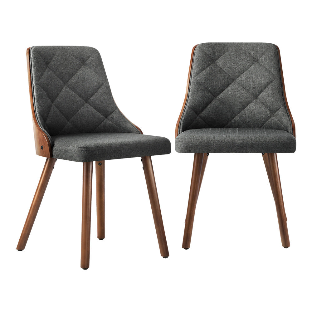 Wooden Dining Chairs Faux Linen fabric Padded Seatx4