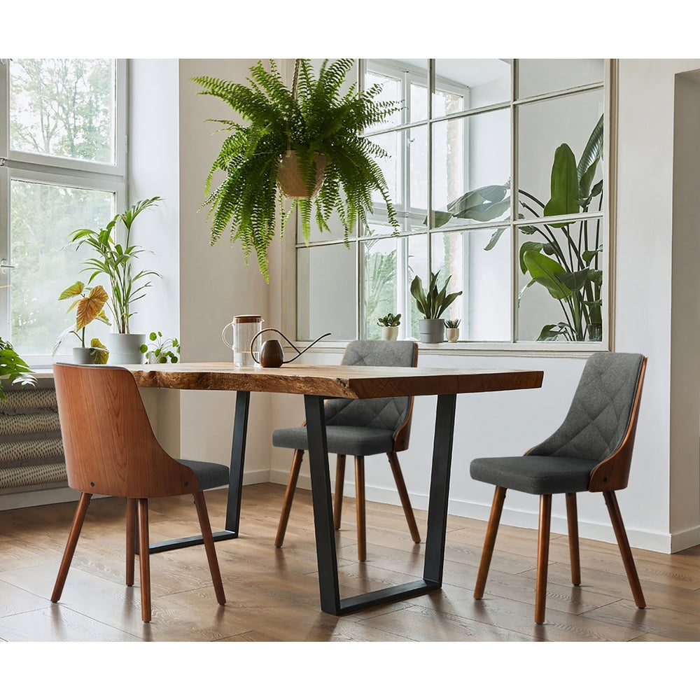 Wooden Dining Chairs Faux Linen fabric Padded Seatx4