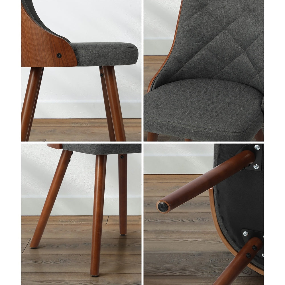 Wooden Dining Chairs Faux Linen fabric Padded Seatx4