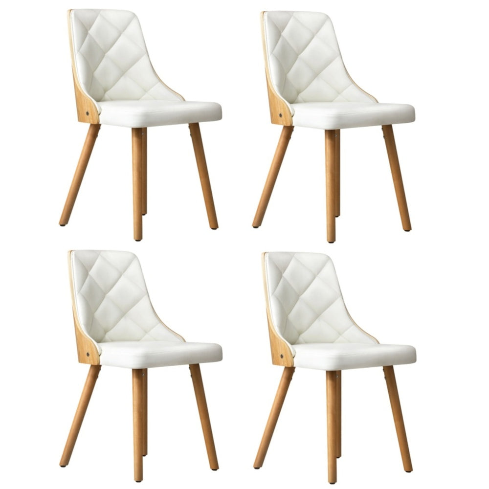 4x Wooden Dining Chairs Faux Leather Padded White