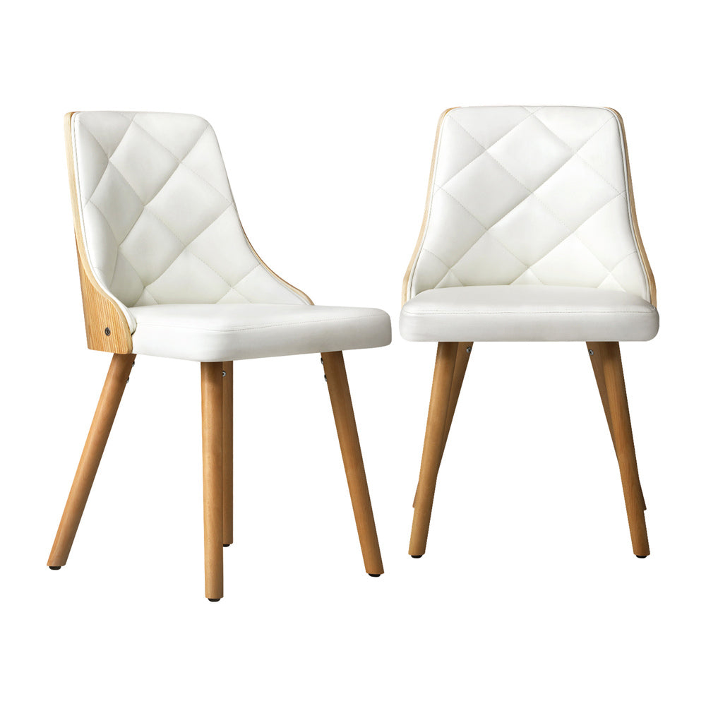 6x Wooden Dining Chairs Faux Leather Padded White