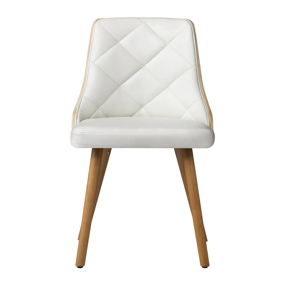 6x Wooden Dining Chairs Faux Leather Padded White