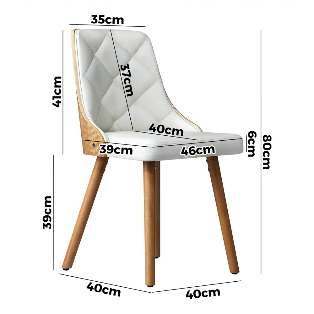 6x Wooden Dining Chairs Faux Leather Padded White