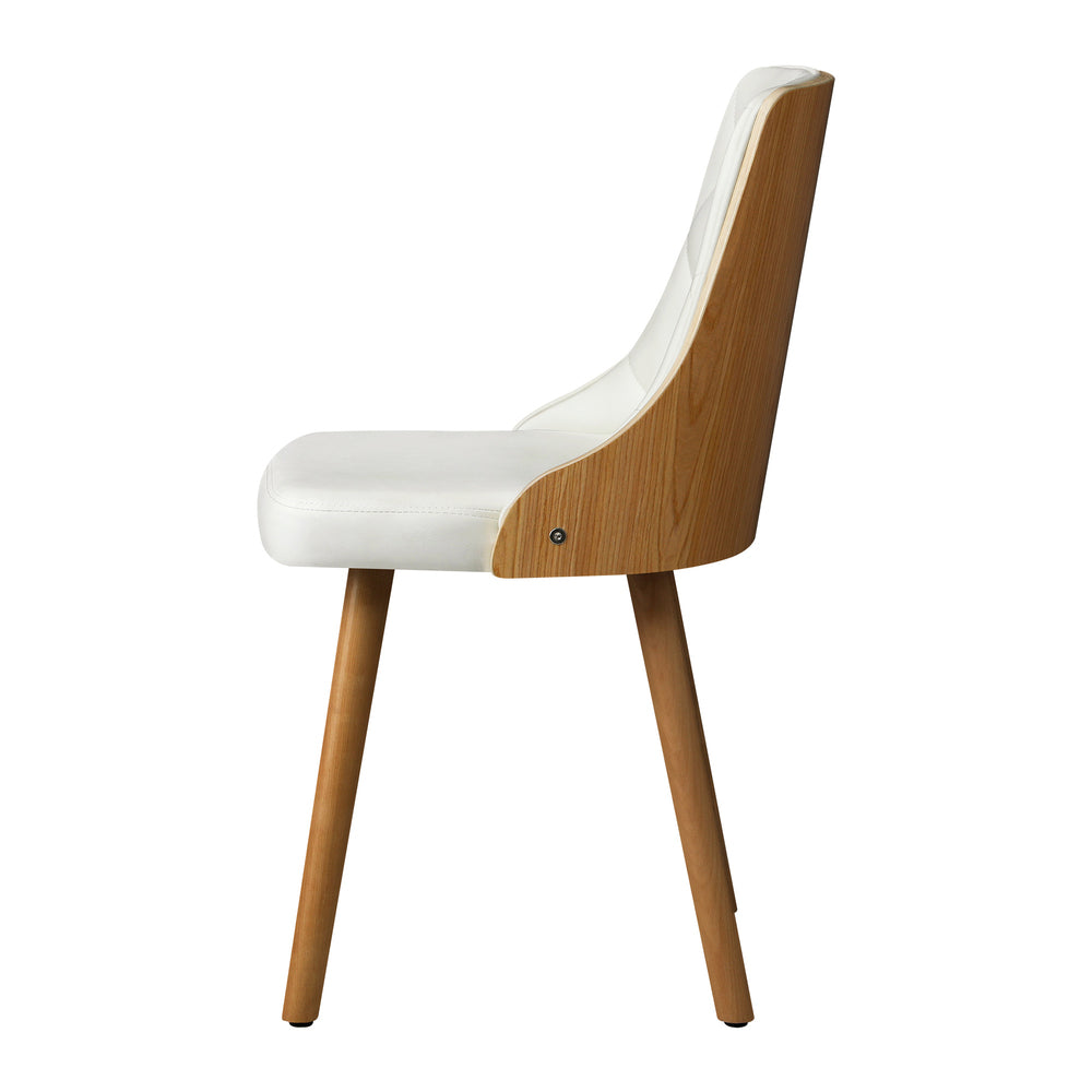 6x Wooden Dining Chairs Faux Leather Padded White