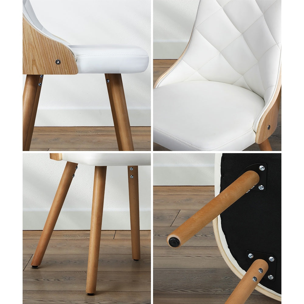 6x Wooden Dining Chairs Faux Leather Padded White