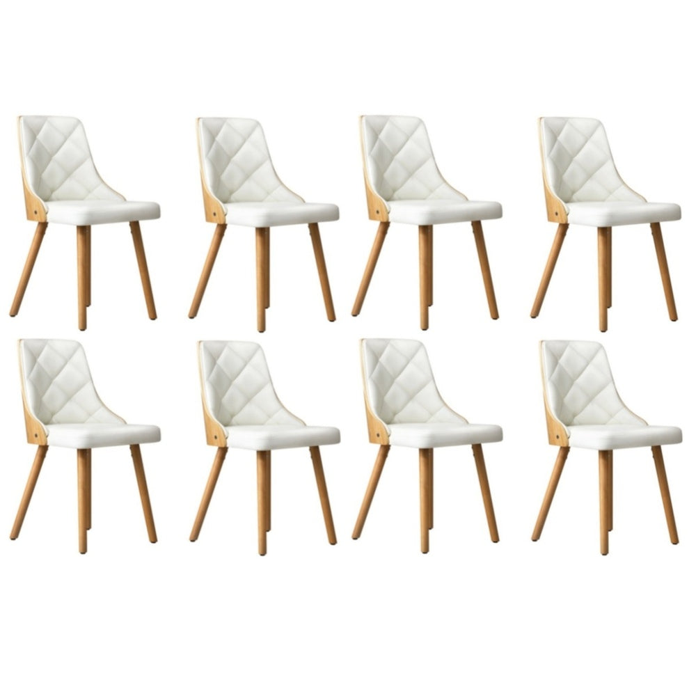 8x Wooden Dining Chairs Faux Leather Padded White