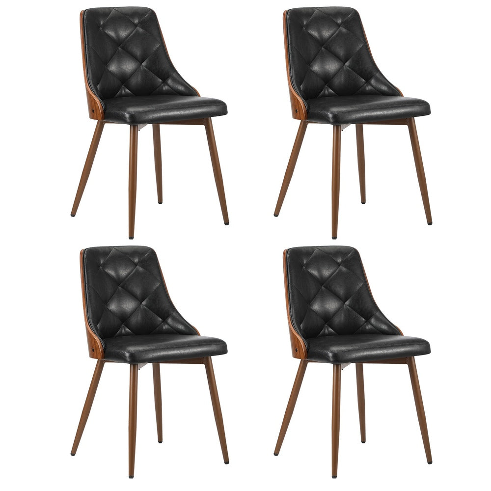 Oikiture Dining Chairs Cafe Seat Retro PU Leather x4 Black