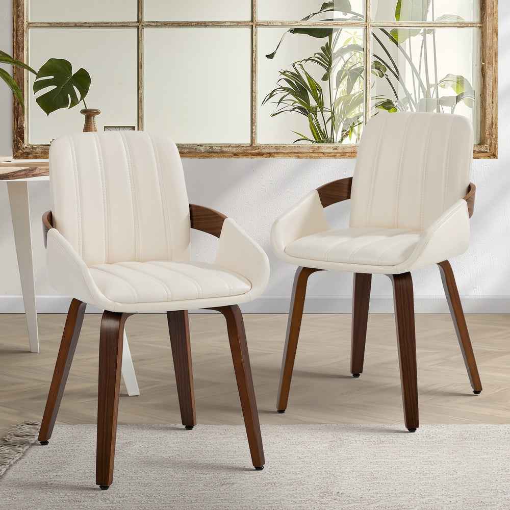 Oikiture 2x Dining Bentwood Chairs PU Leather Kitchen Beige